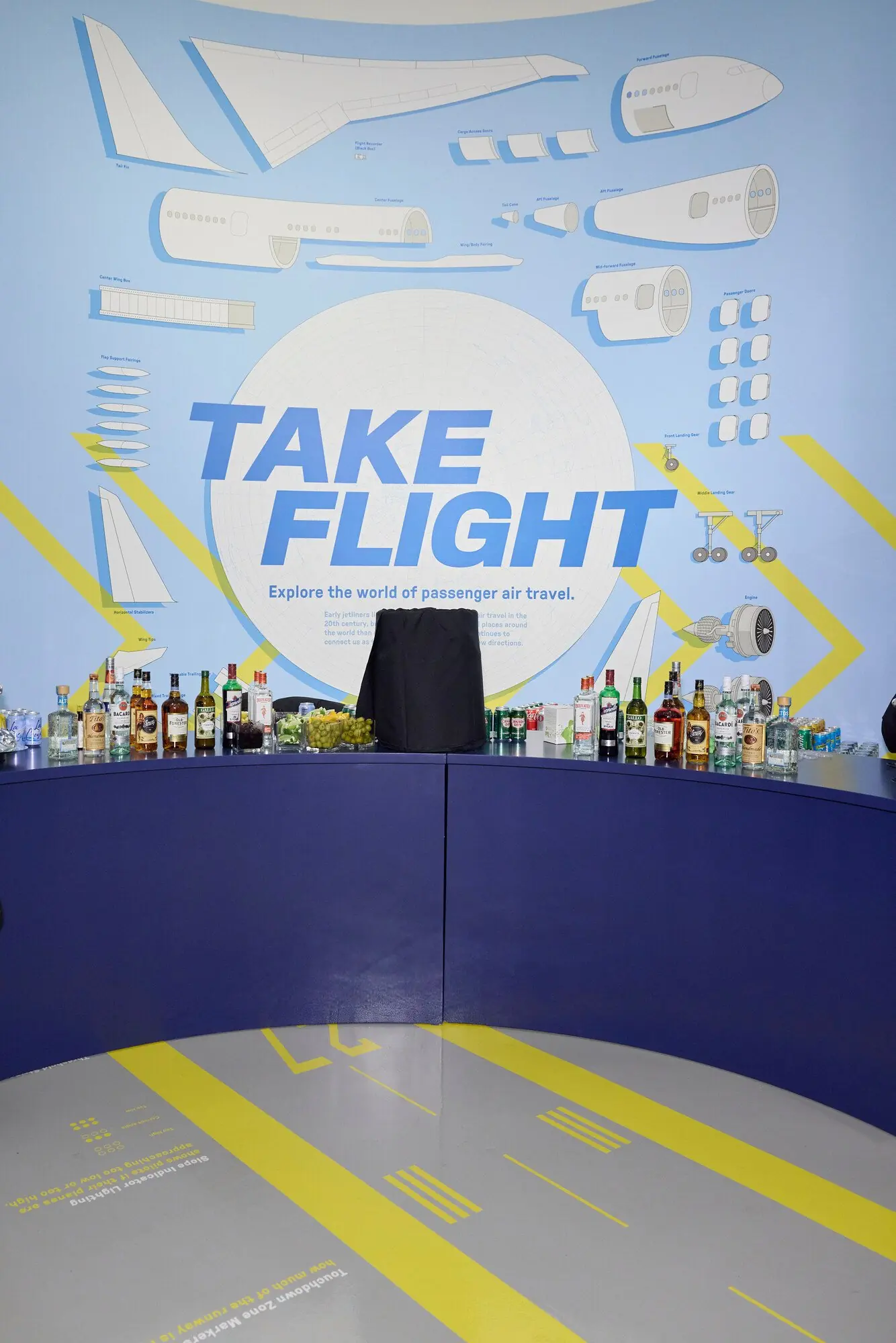 Take Flight lounge bar with runway floor markings