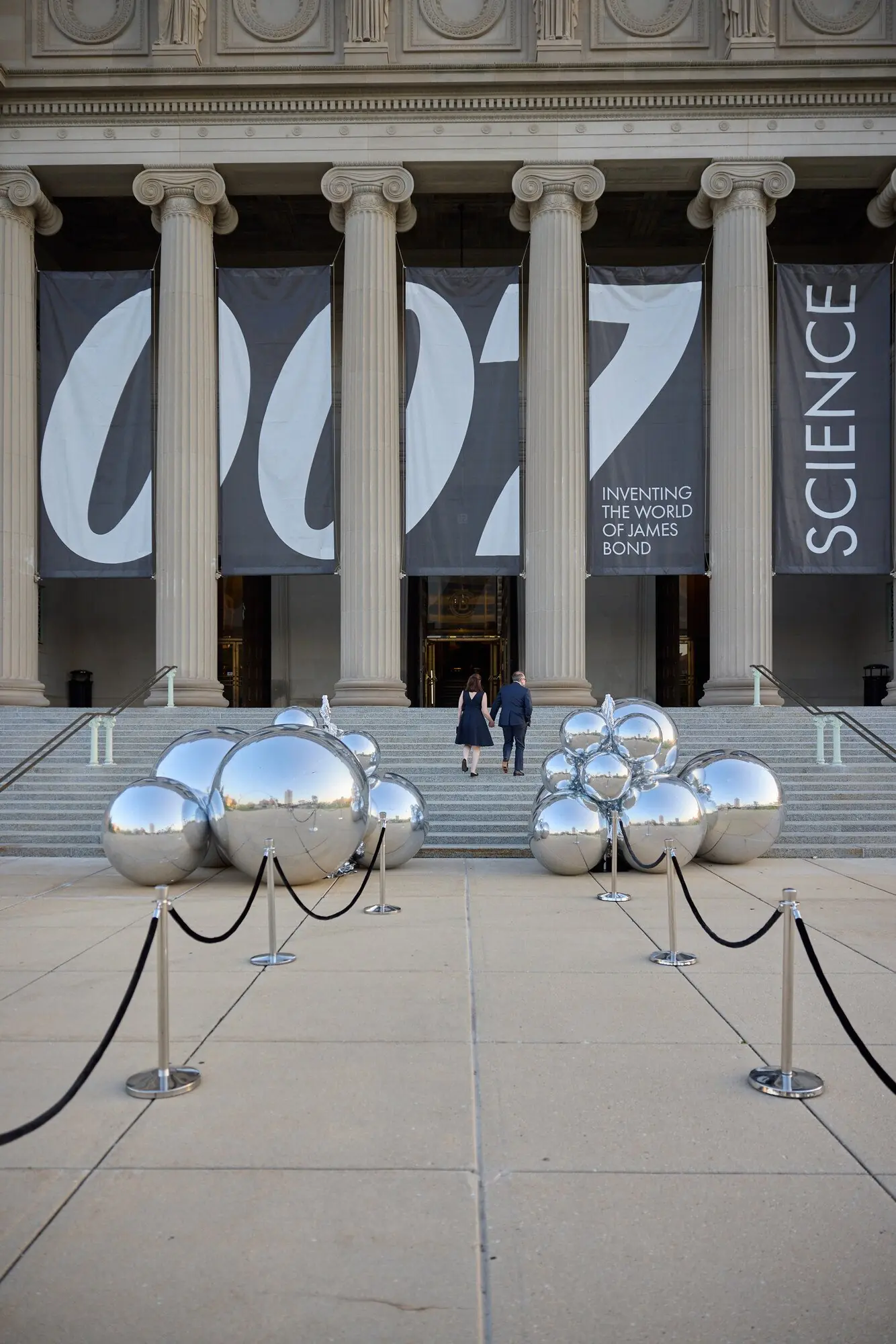 Museum entrance with 007 Inventing the World of James Bond banners