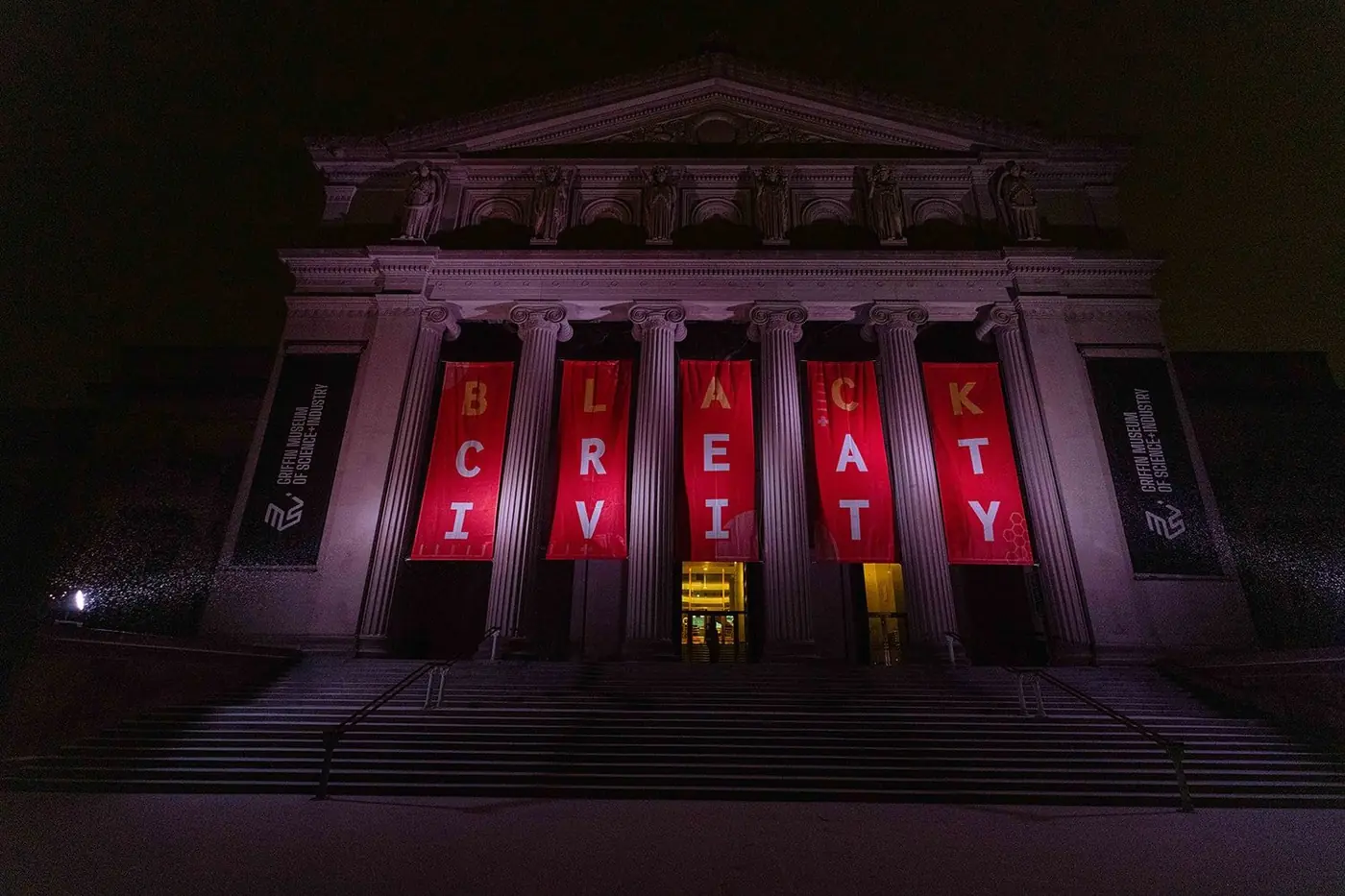 Museum of Science and Industry façade lit for the Black Creativity Gala