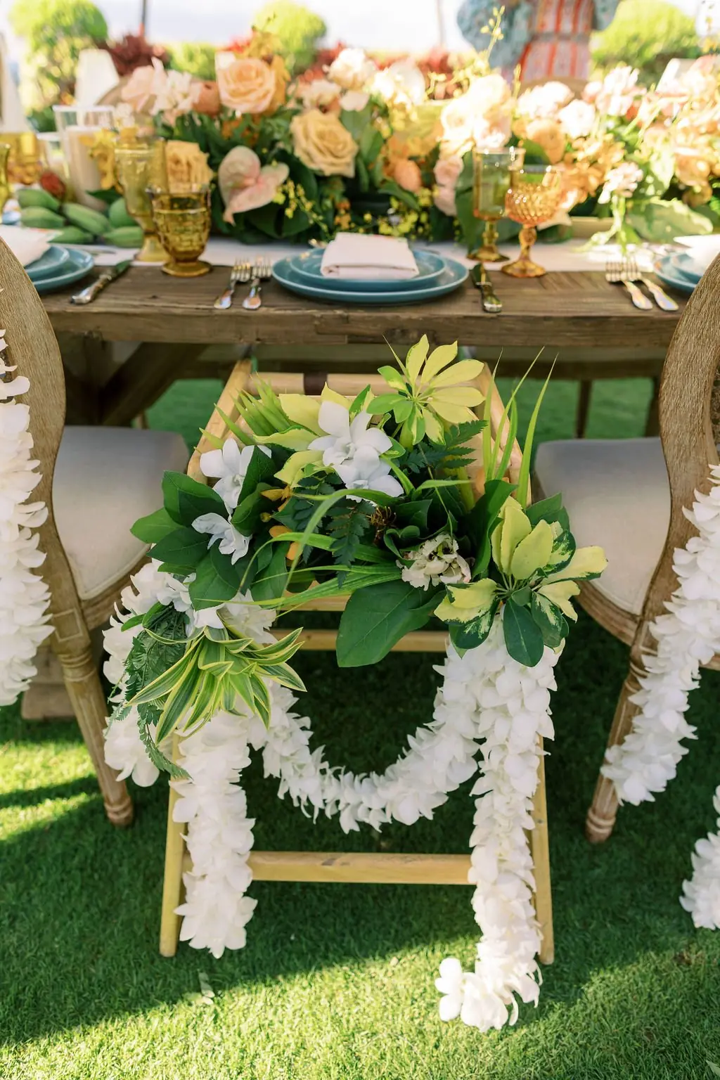 Floral high chair at the Ocean Lawn doljanchi tablescape