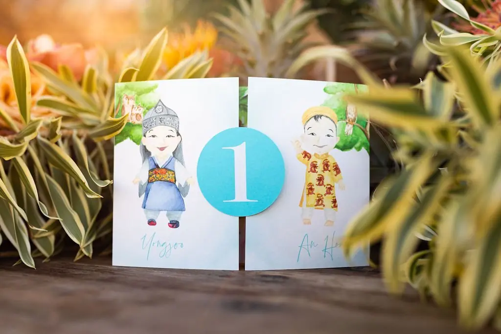 Custom illustrated stationery for Gio's doljanchi celebration