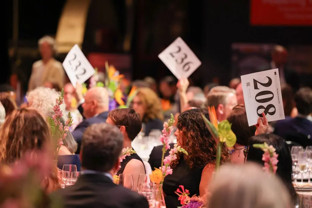 Guests raising auction paddles at the Columbian Ball