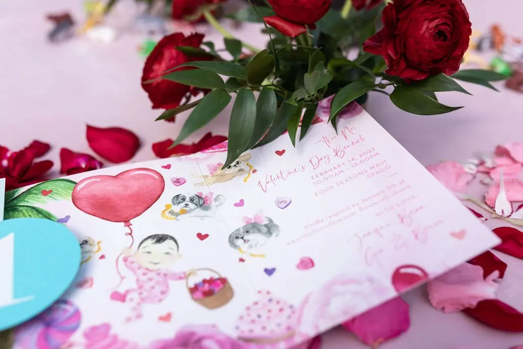 Valentine's Day Brunch invitation with rose petals at Four Seasons Maui