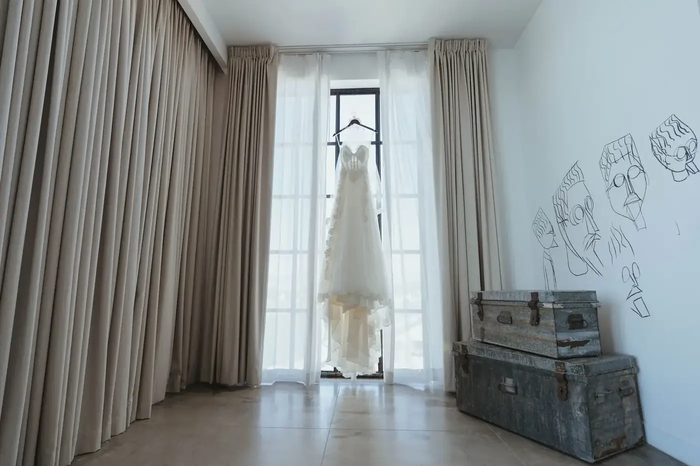 Amsale wedding dress in-home try-on styled during Chicago wedding planning