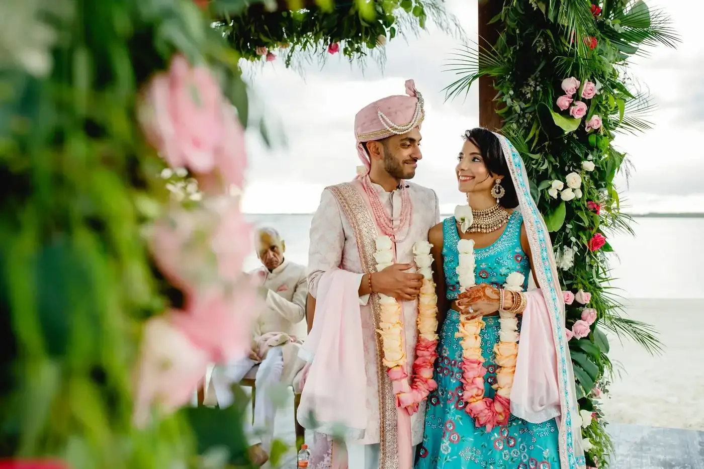 Floral mandap designed for Lara Sofia and Atul's wedding ceremony