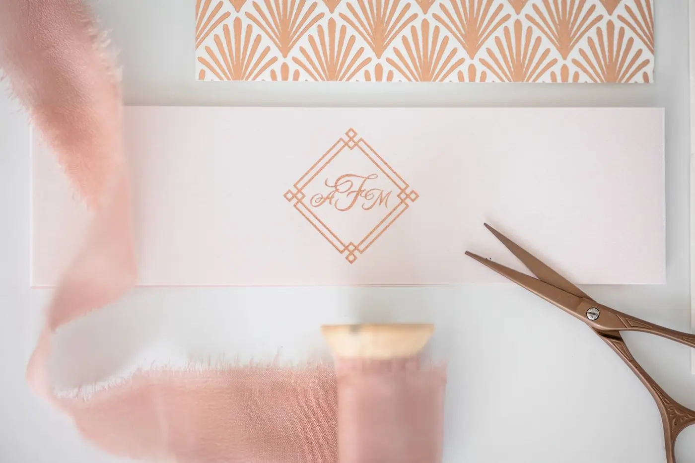 Art Deco A and M monogram stationery for Alexis and Michael