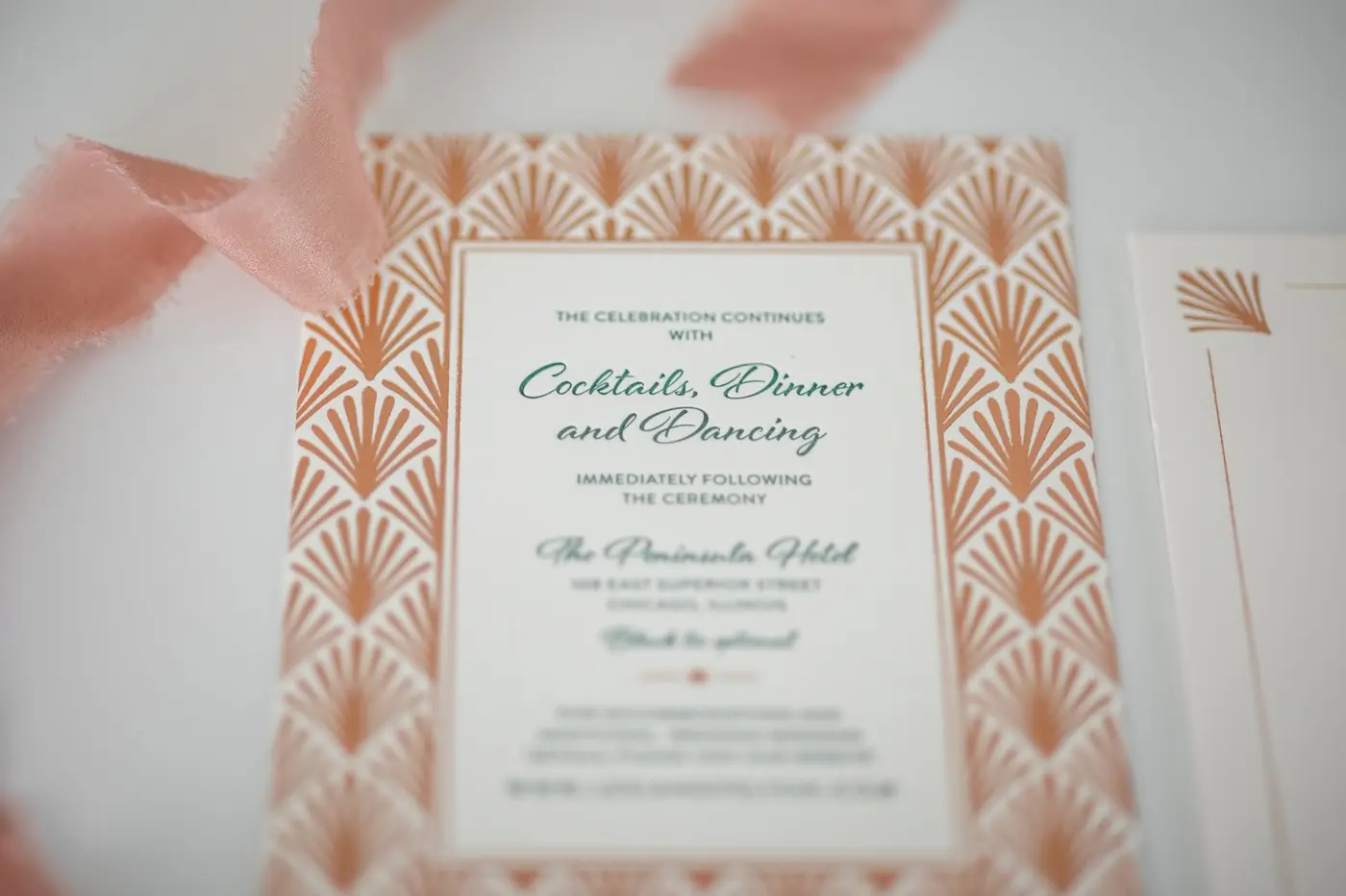 Peninsula Chicago reception card from Alexis and Michael's invitation suite