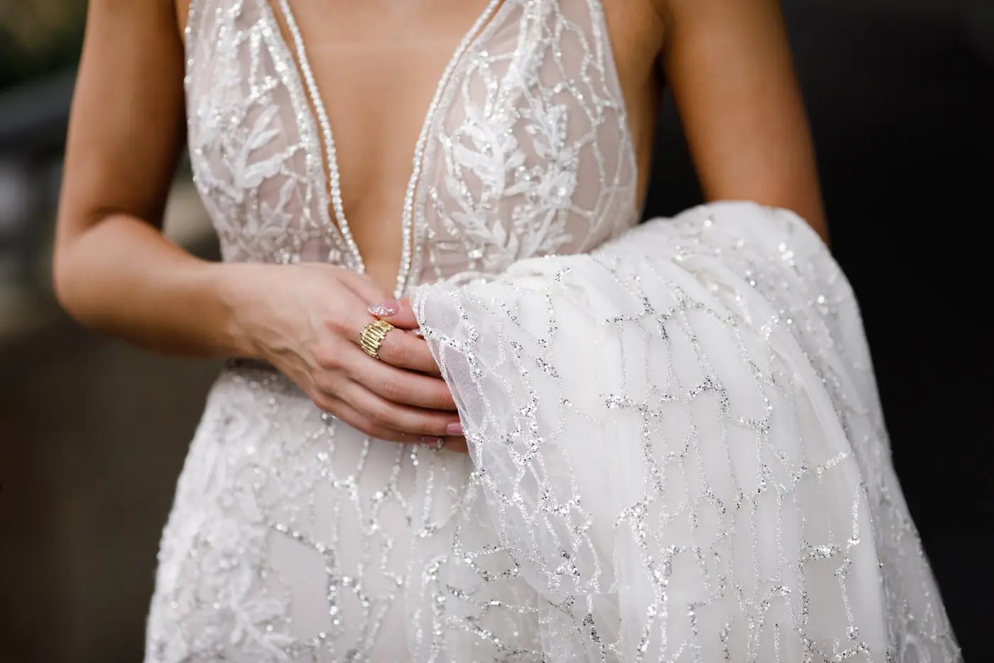 Beaded gown detail from Alexis and Michael's wedding day