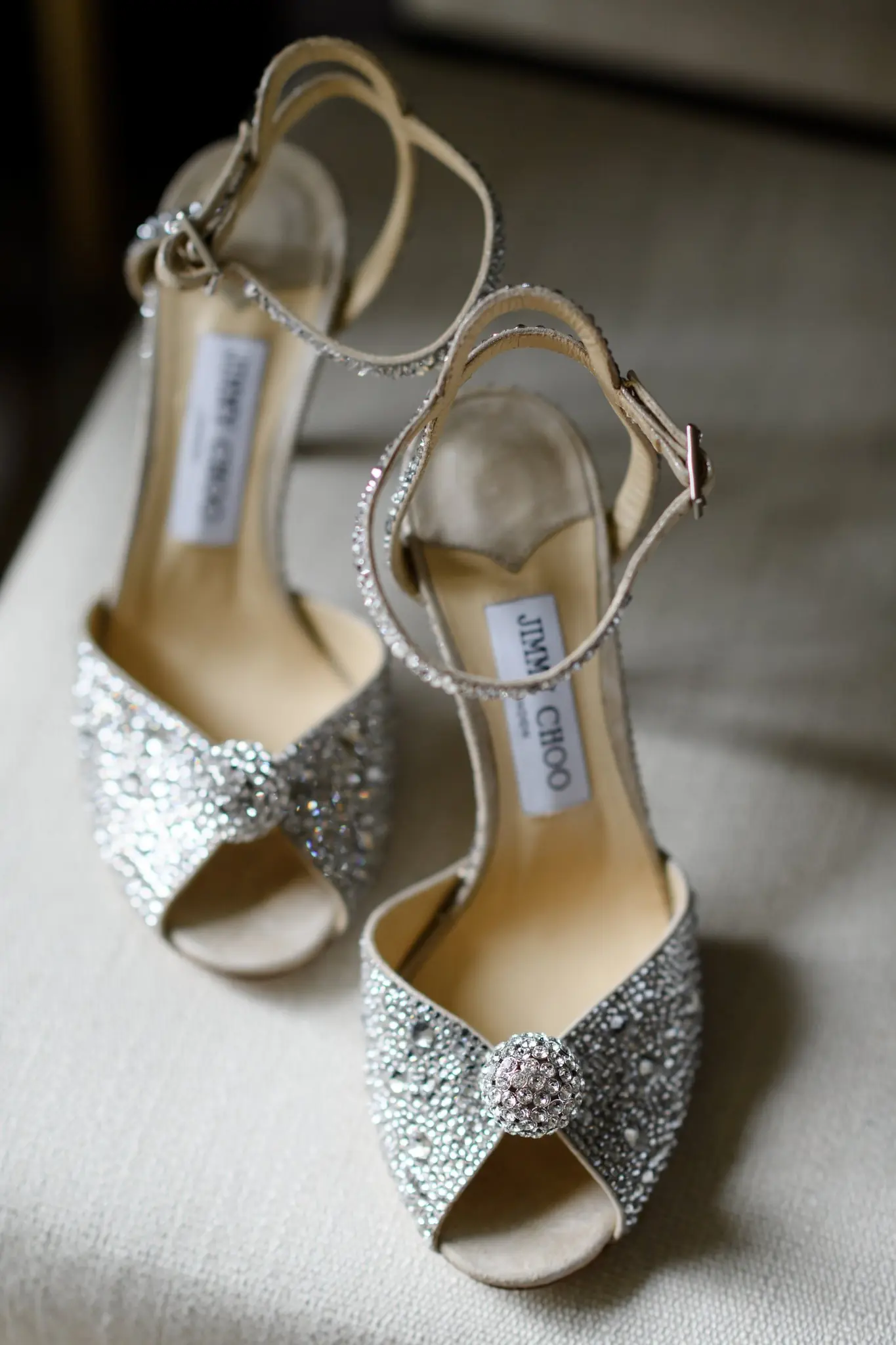Crystal Jimmy Choo bridal shoes from Alexis and Michael's wedding day