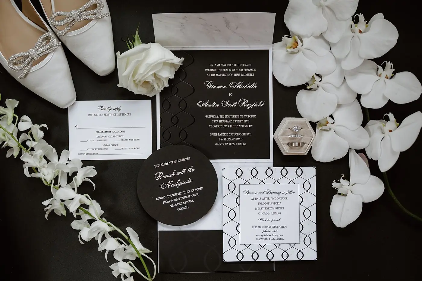 Invitation suite for Gianna and Austin's Waldorf Astoria wedding
