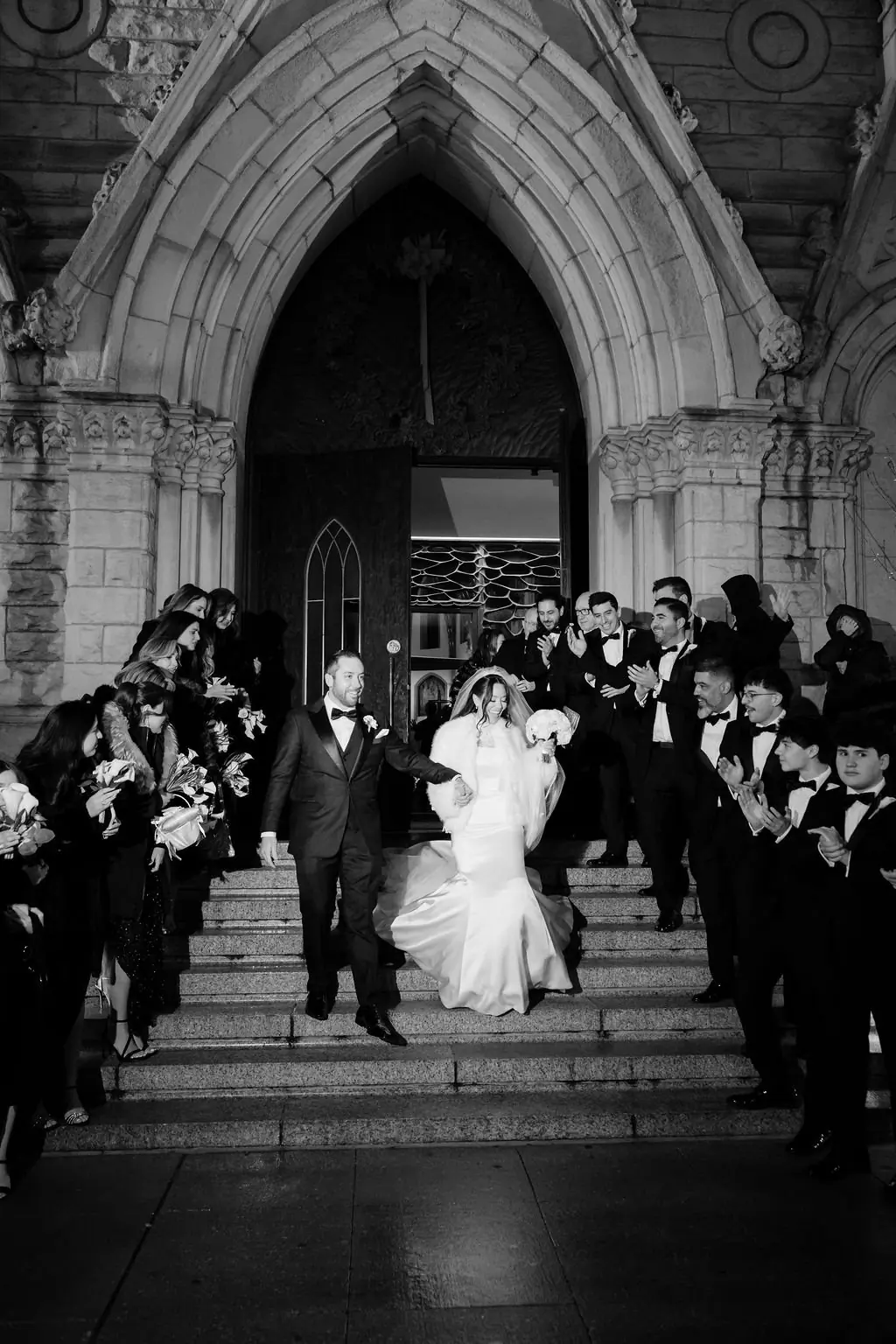 Jackie and Joe exiting Holy Name Cathedral after their ceremony