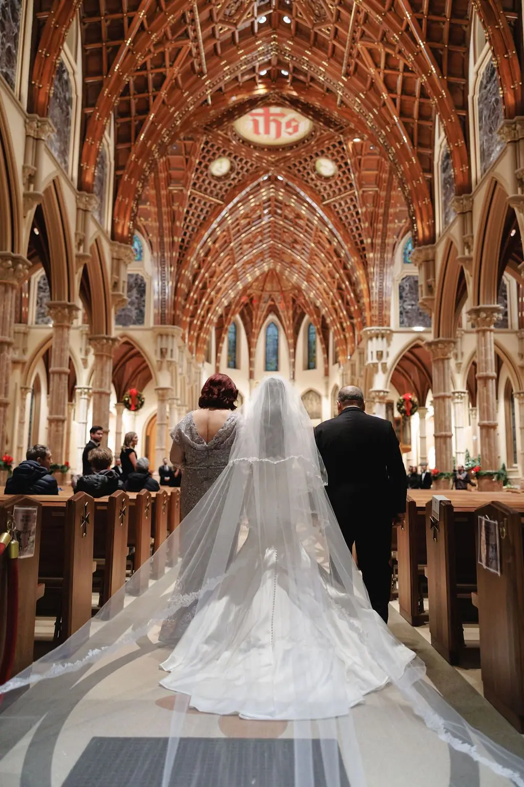 Bridal processional at Holy Name Cathedral for Jackie and Joe