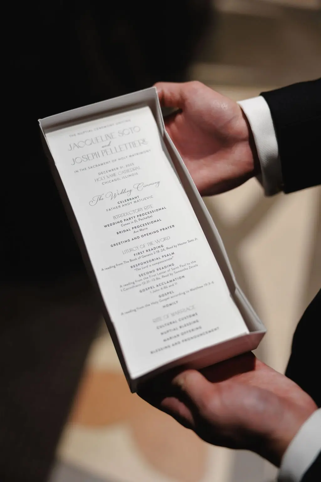 Ceremony program for Jacqueline Soto and Joseph Pellettiere