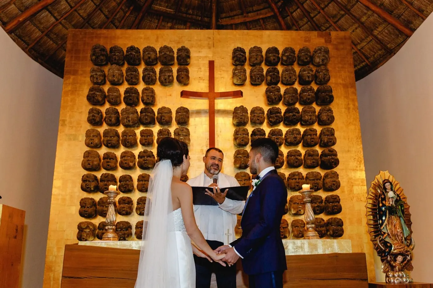 Chapel ceremony for Lara Sofia and Atul at the gold altar