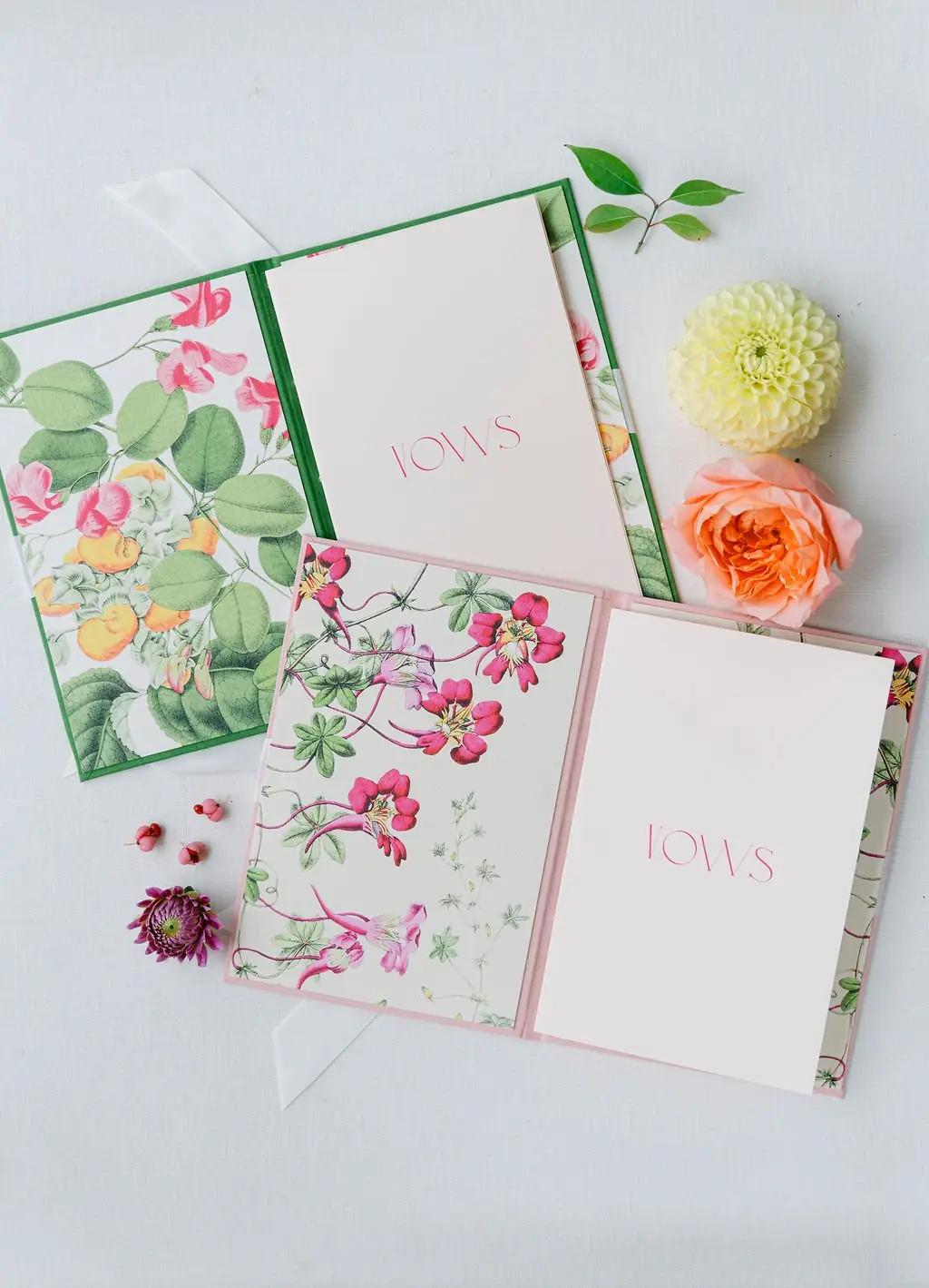 Custom vow books with florals from Lisa and Matt's Shoreacres celebration